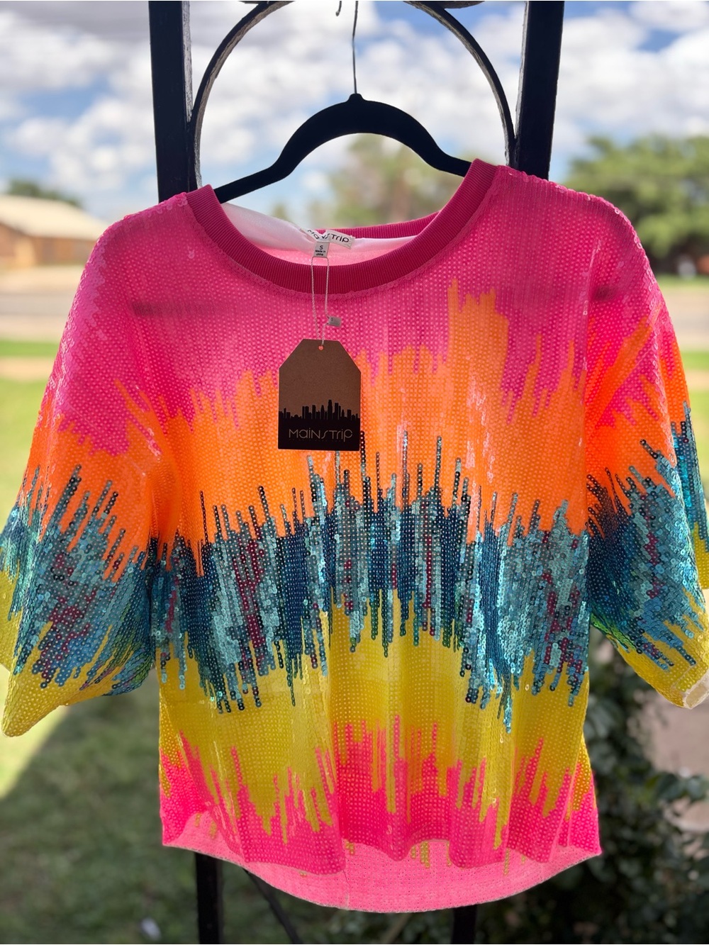 MONA TRIP Sequined Rainbow Wave Top - Pink Orange Yellow Blue
